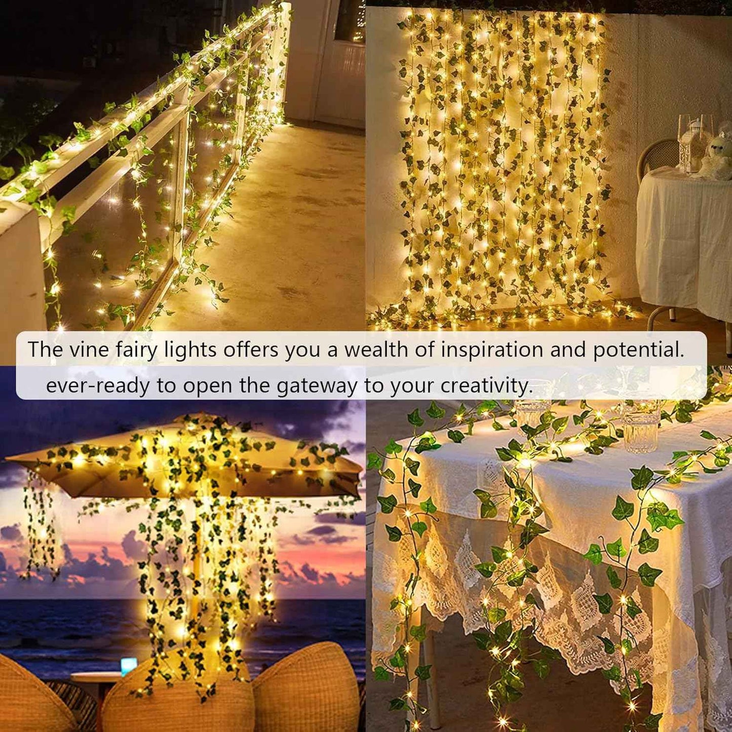 2 Pack Vine with Lights 6.6ft 20 LED Fake Ivy Garland String Fairy Light Hanging Plants Artifical Vines Leaf Lights for Bedroom Aesthetic, Room, Wall, Garden, Indoor, Party, Wedding Decor