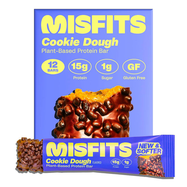 Misfits Protein Bar Variety Pack, 12-count, Multiple Flavors, Plant-based, Low Carb, Non-GMO, Gluten Free