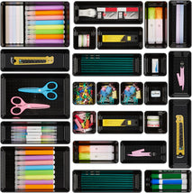 Vtopmart Office Desk Drawer Organizers Set, 25 PCS Plastic Trays, Storage Bins for Desk Accessories and Bathroom