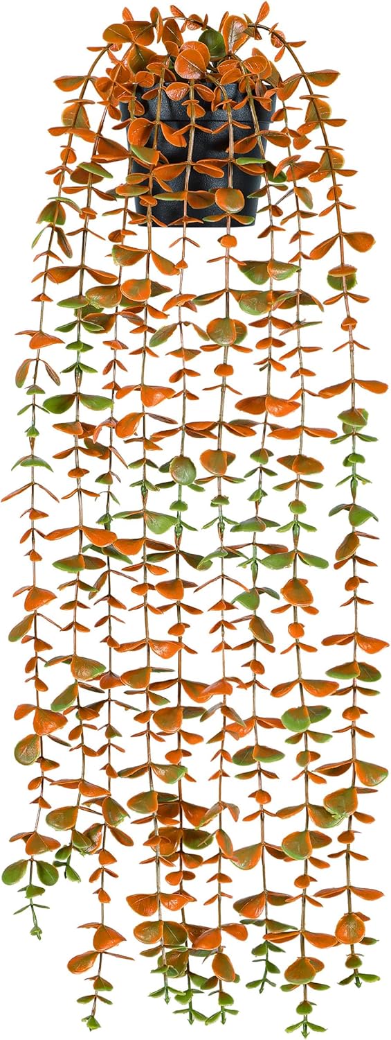 Der Rose 1Pcs Fake Plants Hanging Artificial Potted Faux Eucalyptus Plants for Vintage Boho Farmhouse Bathroom Office Desk Wall Book Shelf Room Accessories Decor Indoor - Rayz Mart