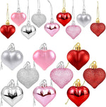 36pcs valentines heart shaped ornaments with red pink silver glitter baubles decorations set