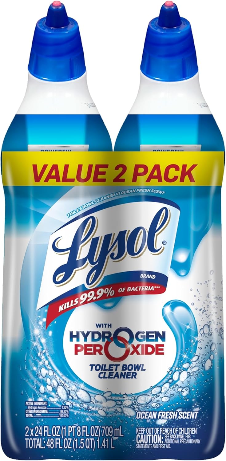 Lysol Toilet Bowl Cleaner, Max Strength Bathroom Cleaning Supplies, Toilet Bowl Cleaner Clinging Gel, Home Essential, Instant Stain Removal, Disinfecting and Deodorizing, Bleach Free, 24 oz (2 ct)