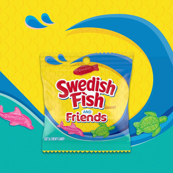 Bulk Swedish Fish and Friends Soft & Chewy Gummy Candy, 12-3.59 oz Bags