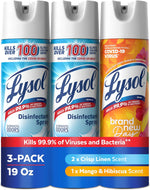 Lysol Disinfectant Spray, Household Cleaning Supplies, Disinfecting Multi-Purpose Room Spray, Antibacterial Sanitizer, Deodorizer, Kills Hantavirus, Crisp Linen, 19 Fl Oz (Pack of 2)