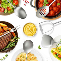 Newness 16 Pcs Cooking Utensils Set, 304 Stainless Steel Kitchen Utensils Set, Metal Kitchen Accessories, Include Soup Ladle, Slotted Skimmer Spoon, Spaghetti Spoon and Spatula, Dishwasher Safe