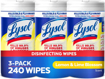 LYSOL Disinfecting Wipes, All Purpose Cleaner, Multi-Surface Antibacterial Cleaning Wipes, Household Cleaning Supplies, Dorm Essentials, Lemon & Lime Blossom Scent, 80 ct. (3 Pack)