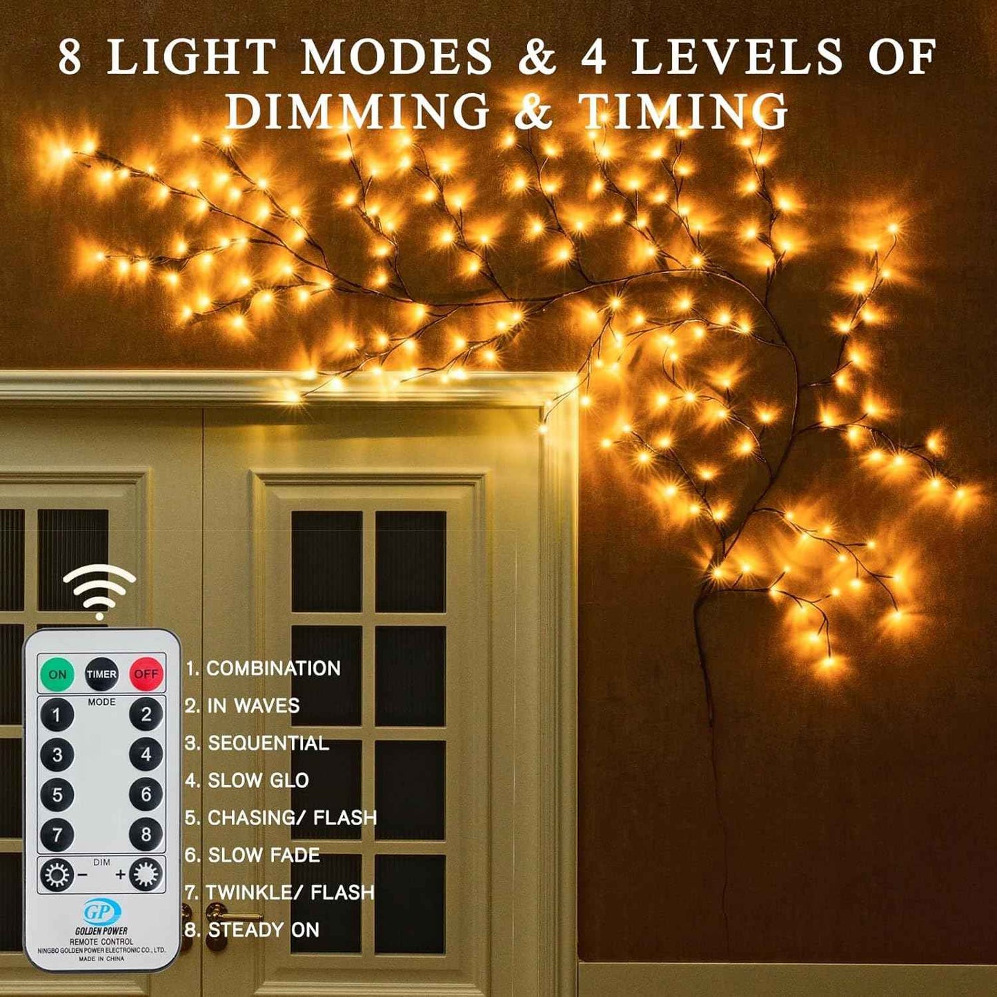Enchanted Willow Vine Lights with Remote 8 Modes, Christmas Decorations Indoor Room Decor, 9.5 ft 160LEDs Lighted Willow Vine Lights for Walls Bedroom Home Decor, 1 Pack