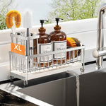 Cisily Silver Sponge Holder for Kitchen Sink, Sink Caddy Organizer with High Brush Holder, Kitchen Countertop Organizers and Storage Essentials, Rustproof 304 Stainless Steel, Soap Dispenser Organize