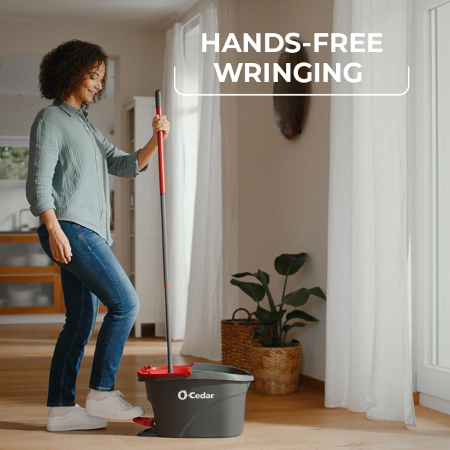 O-Cedar EasyWring Microfiber Spin Mop, Bucket Floor Cleaning System, Red, Gray, Standard - Rayz Mart