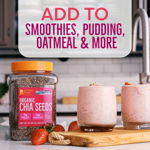 BetterBody Foods Organic Chia Seeds 2 lbs, Omega-3, Non-GMO, Gluten Free, Keto, Vegan