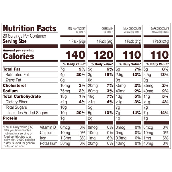 Pepperidge Farm Cookies Variety Pack, 20 Snack Packs, Assorted Flavors