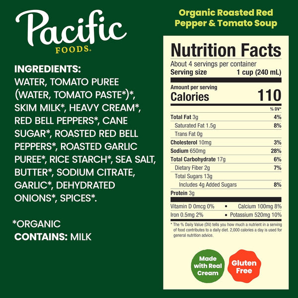 Pacific Foods Organic Creamy Roasted Pepper & Tomato Soup, 32 Fl Oz
