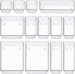 SMARTAKE 13-Piece Drawer Organizers with Non-Slip Silicone Pads, 5-Size Desk Bathroom Drawer Organizer Trays Storage Tray for Makeup, Jewelries, Utensils in Bedroom Dresser, Office and Kitchen, Clear