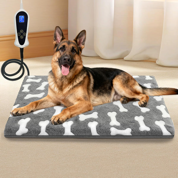 Bestio Large Dog Heating Pad, 34x21 in Heated Dog Bed with Constant Heat & Auto Modes, Gray