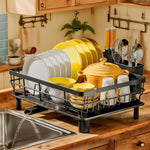 Stainless Steel Dish Drying Rack for Kitchen Counter with Removable Utensil Holder