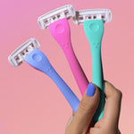 Billie 3-blade disposable razors for women - Malibu set, 3 razors, flexible head, aloe shave soap, matte rubber handle, travel ready