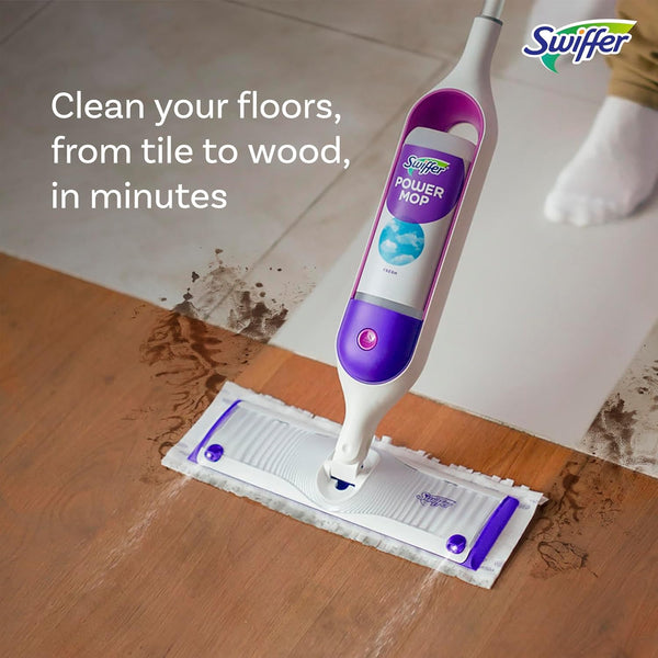 Swiffer PowerMop Multi-Surface Cleaning Kit with Rechargeable Handle and Fresh Scent Solution for Hardwood, Tile, and Laminate Floors