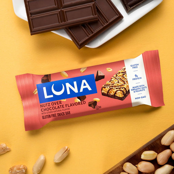 LUNA Bar Nutz Over Chocolate Flavor Gluten-Free Non-GMO 7-9g Protein Made with Organic Oats Low Glycemic