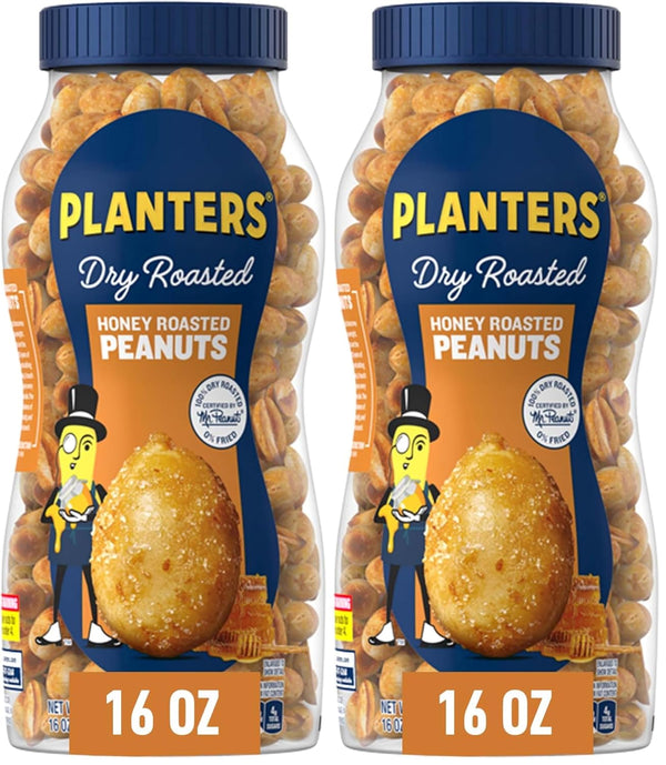 planters honey roasted peanuts 16oz jar dry roasted party snack plant-based protein kosher