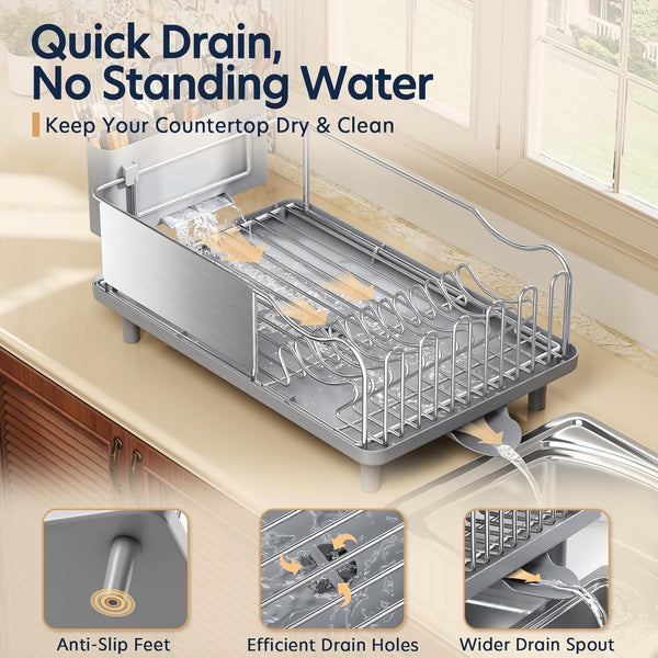 Stainless Steel Dish Drying Rack for Kitchen Counter with Large Capacity