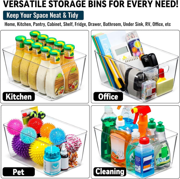 12 pack large clear storage bins with handles and labels for home organization