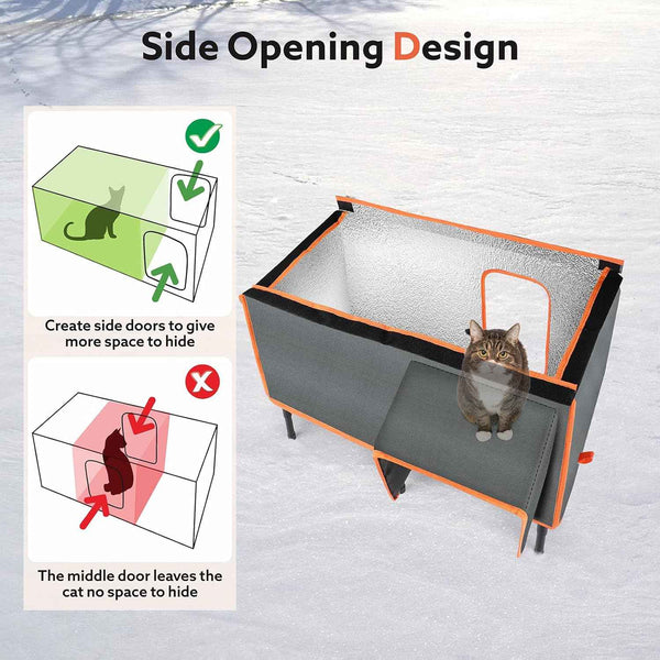 SIWA MARY Heated Cat House for Outside in Winter, Weatherproof Outdoor Cat House with Cat Heating Pad, Waterproof &Safe Escape Door, Insulated Cat Shelter with Heater for Feral Barn Cats Kitty