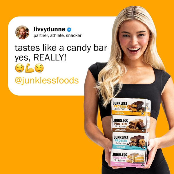 JUNKLESS Protein Bars Variety Pack with 4 Flavors and 12 Bars