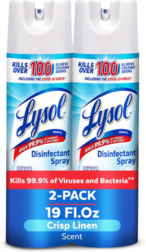 Lysol Disinfectant Spray, Household Cleaning Supplies, Disinfecting Multi-Purpose Room Spray, Antibacterial Sanitizer, Deodorizer, Kills Hantavirus, Crisp Linen, 19 Fl Oz (Pack of 2)