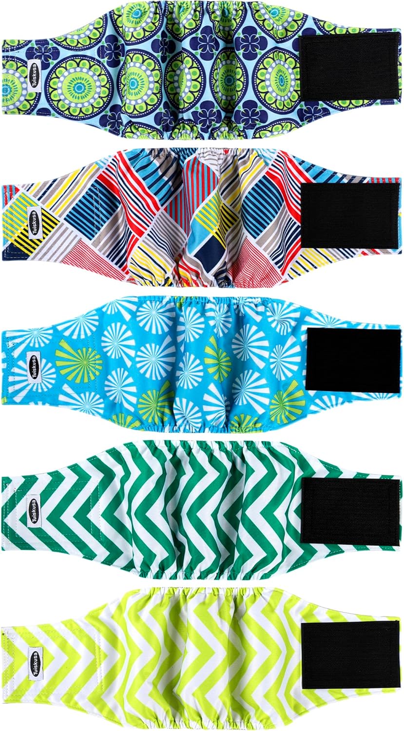 Male Dog Diapers, High Absorbing Dog Belly Bands for Male Dogs, Washable Reusable Dog Males Wraps(5 Pack)