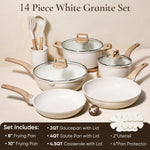 14-piece non-stick cookware set with utensils and pan protectors