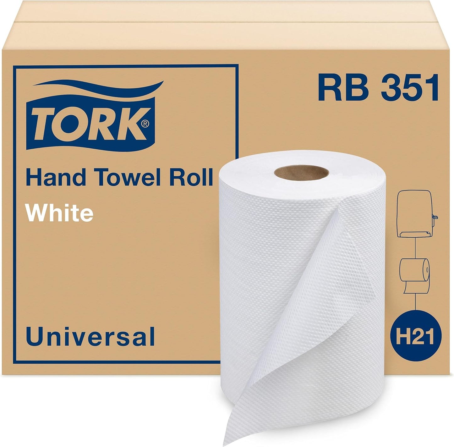 Tork Universal Hand Towel Roll White, Compatible with H21 Dispensers, 100% Recycled Fiber 6 Rolls x 800 Ft (RB8002)