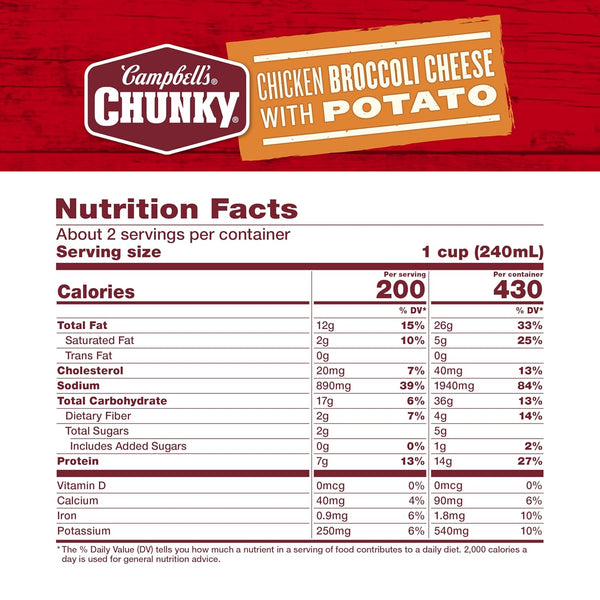 Campbell's Chicken Broccoli Cheese Soup, 18.8 Oz Cans, Case of 12, No Antibiotics Chicken, Microwavable