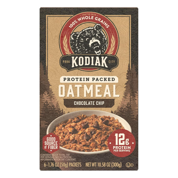 Kodiak Instant Oatmeal Packets, Chocolate Chip, High Protein, 100% Whole Grains, 6 boxes with 6 packets each (36 packets total)