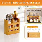 Bamboo dish drying rack with utensil holder for kitchen counter
