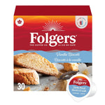 Folgers Vanilla Biscotti Coffee K-cups, 30-count box, 270g, imported from Canada