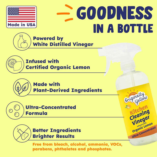 Originally Yellow Natural Vinegar and Organic Lemon Plant-Based Kitchen Cleaner, 16 Fl Oz (3-Pack)