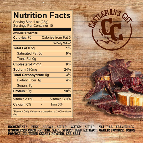 Cattleman's Cut Peppered Beef Jerky, Premium Marinated Steak Snacks, 10 Ounces