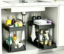 DEKAVA Under Sink Organizer 2 Pack, Bathroom Cabinet Organizer, 2 Tier Sliding Cabinet Basket