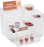 22-piece drawer organizer set with non-slip silicone pads and clear desk trays