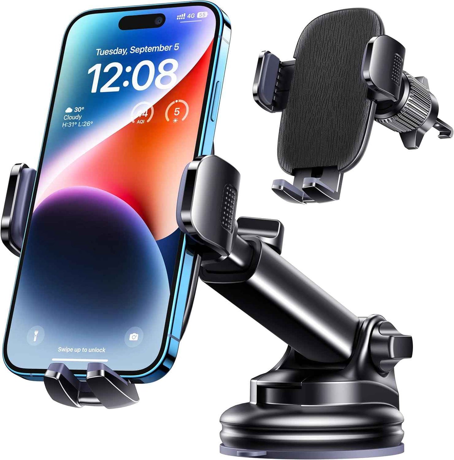 Qifutan Dash Mounted Holders Phone Holders for Your Car Phone Mount for Car Windshield Dashboard Air Vent Universal Desk Mounts Hands Free Automobile Cell Phone Holder Fit for iPhone Smartphone