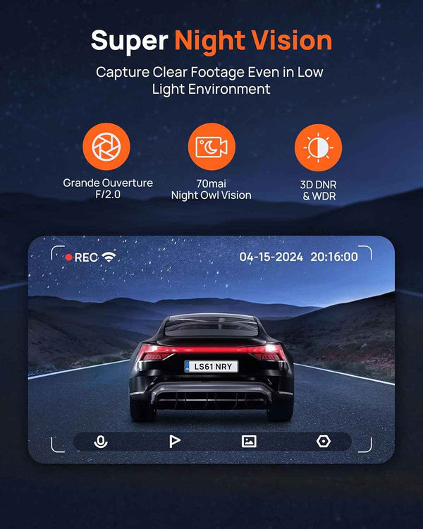 70mai dash cam m310, 1296p qhd, 130° wide-angle fov, wdr, night vision, ios/android, parking monitor, time-lapse