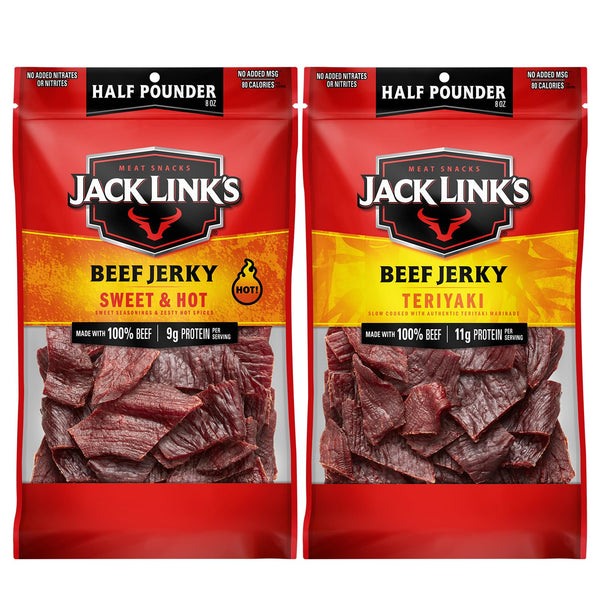 Jack Link's Beef Jerky Half Pounder - Original - Made with 100% Real Beef - Ready to Eat Real Meat Protein Snacks - 10g Protein per Serving - 8 oz Large Jerky Bag