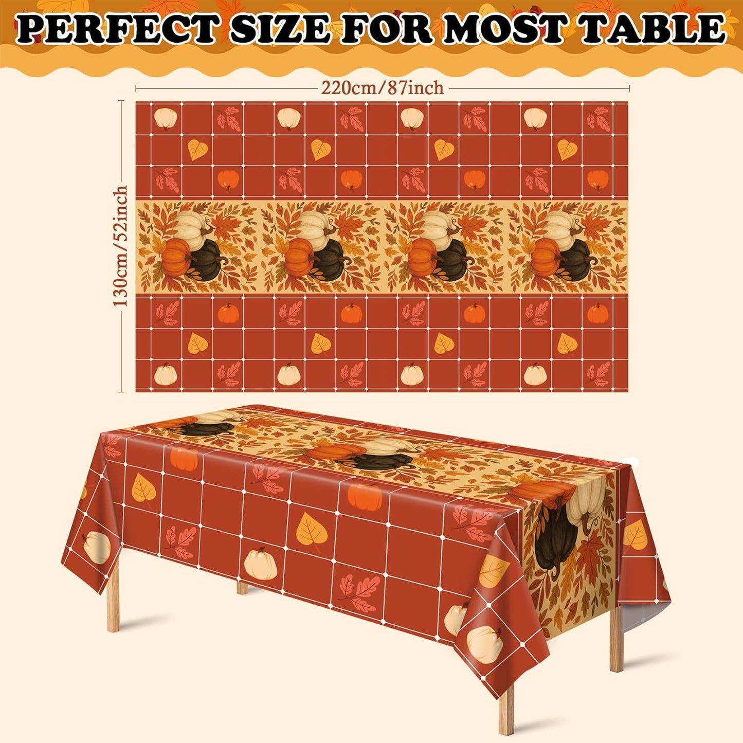 OHOME Thanksgiving Tablecloth - Thanksgiving Decorations - Friendsgiving Table Decor for Party Favors Essentials Backdrop Outdoor Indoor,52''x87'',2 Pack