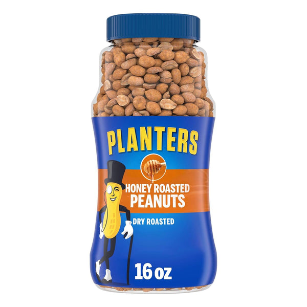 planters honey roasted peanuts 16oz jar dry roasted party snack plant-based protein kosher
