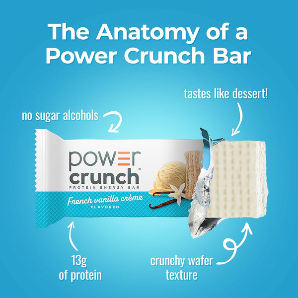 Power Crunch Protein Energy Wafer Bars, French Vanilla Creme, 1.4 Ounce, 12 Count