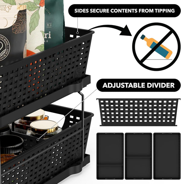 2 Tier Bathroom Organizer Tray with Sliding Drawer and Under Sink Storage
