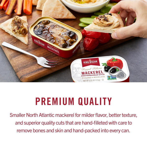 King Oscar Skinless & Boneless Mackerel in Olive Oil, 4.05 Oz Cans, Wild Caught, Keto & Paleo Friendly