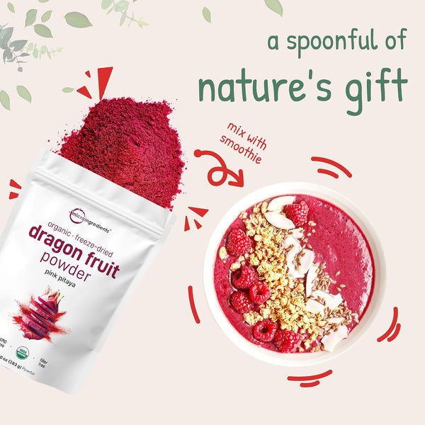 Organic Dragon Fruit Powder, 10oz, 100% Natural, Freeze-Dried, Non-GMO, Vegan Friendly