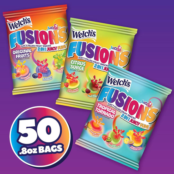 Welch's Fruit Snacks, Juicefuls Fusions, 50ct Variety Box with Three Unique Flavor Collections