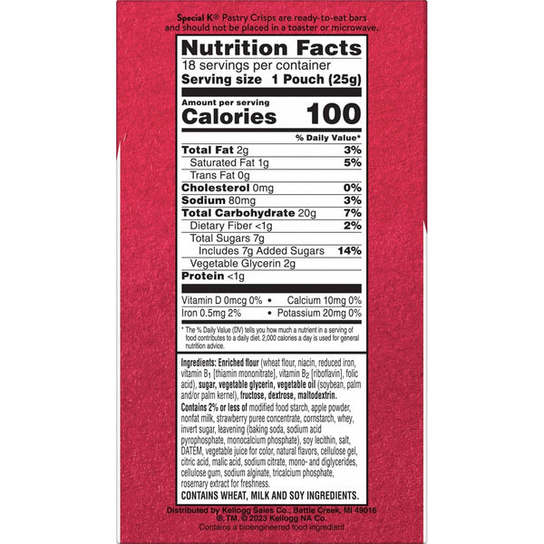 Special K Bar Pastry Crisps, 100 Calories, Breakfast Bars, Value Size, Strawberry, 15.84oz Box